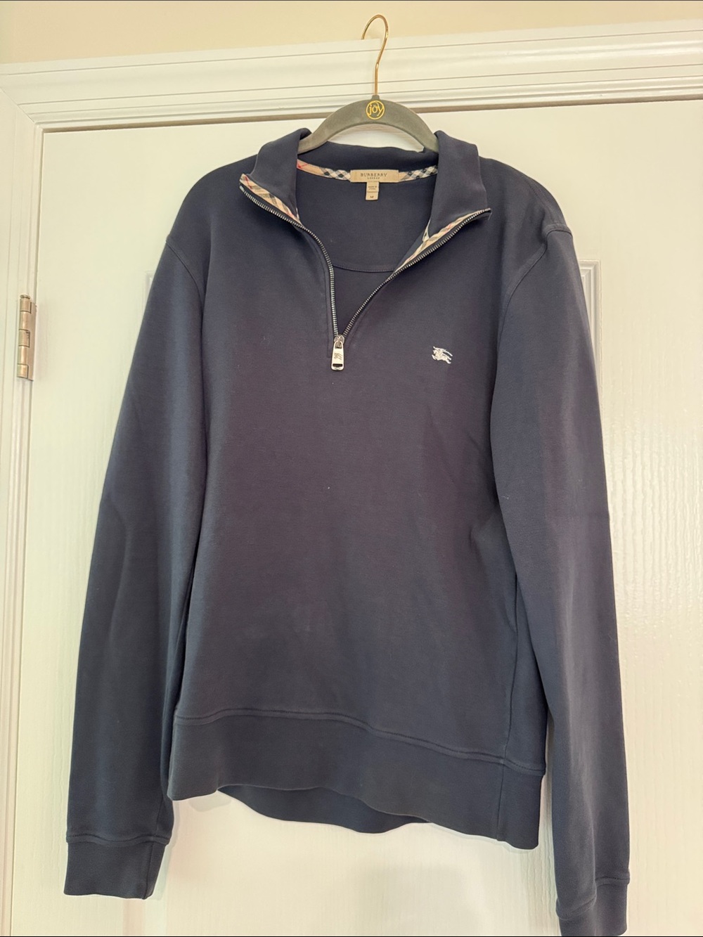 Burberry Dark Blue Half-Zip Sweatshirt with Check Trim